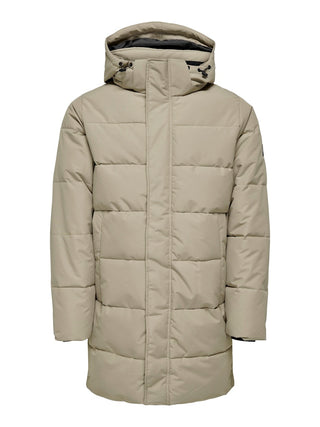 Ανδρικό μπουφάν ONSCARL LIFE LONG QUILTED COAT OTW ONLY & SONS 22020156 Desert Taupe NOOS W24/25