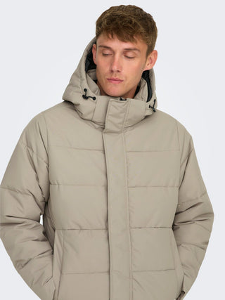 Ανδρικό μπουφάν ONSCARL LIFE LONG QUILTED COAT OTW ONLY & SONS 22020156 Desert Taupe NOOS W24/25