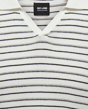 Ανδρική μπλούζα polo πλεκτή ONSWING LIFE STRIPE RESORT POLO KNIT ONLY & SONS 22025668 Antique White S23