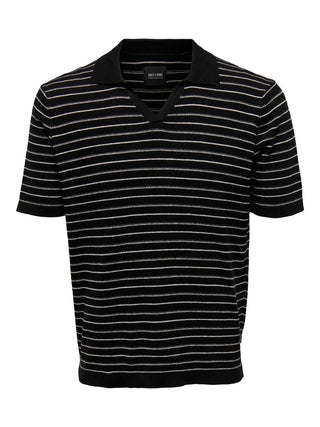 Ανδρική μπλούζα polo πλεκτή ONSWING LIFE STRIPE RESORT POLO KNIT ONLY & SONS 22025668 Black S23