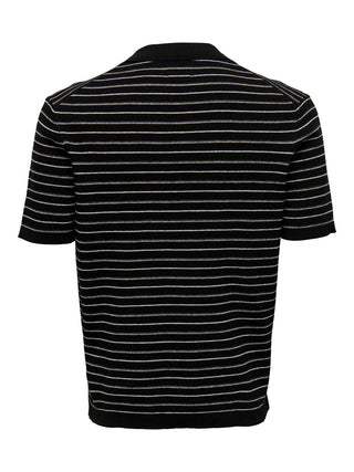 Ανδρική μπλούζα polo πλεκτή ONSWING LIFE STRIPE RESORT POLO KNIT ONLY & SONS 22025668 Black S23