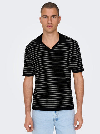 Ανδρική μπλούζα polo πλεκτή ONSWING LIFE STRIPE RESORT POLO KNIT ONLY & SONS 22025668 Black S23