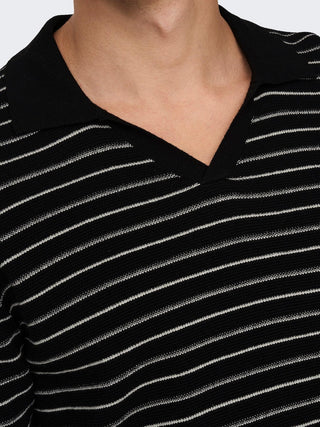 Ανδρική μπλούζα polo πλεκτή ONSWING LIFE STRIPE RESORT POLO KNIT ONLY & SONS 22025668 Black S23