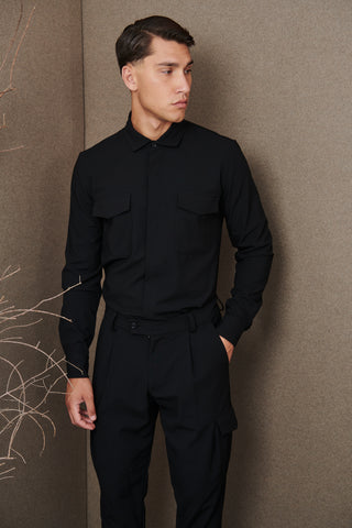 Ανδρικό πουκάμισο με τσέπες P/COC P-1748 BLACK W 23/24