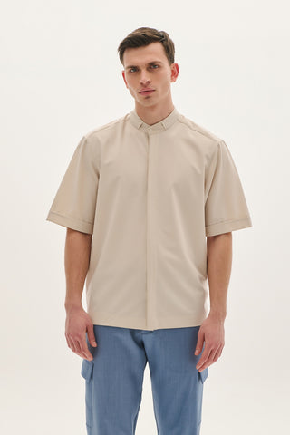 Ανδρικό πουκάμισο κοντομάνικο P-COC P-2013 BEIGE SS25