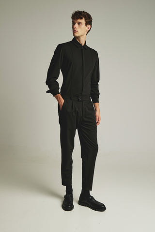 Ανδρικό παντελόνι με πιέτες και λάστιχο πίσω P/COC P-2106 BLACK W25/26