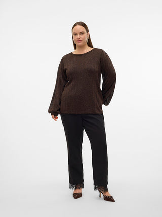 Γυναικεία μπλούζα πλεκτή VMCTALIA LS O-NECK PULLOVER curve VERO MODA 10319182 Chocolate Torte W24/25