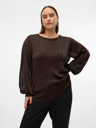 Γυναικεία μπλούζα πλεκτή VMCTALIA LS O-NECK PULLOVER curve VERO MODA 10319182 Chocolate Torte W24/25