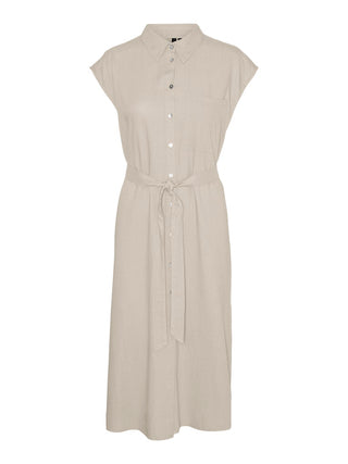 Γυναικείο φόρεμα VMCMYMILO SL CALF SHIRT DRESS WVN G CURVE VERO MODA 10289243 SILVER LINING SS26