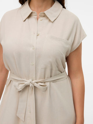 Γυναικείο φόρεμα VMCMYMILO SL CALF SHIRT DRESS WVN G CURVE VERO MODA 10289243 SILVER LINING SS26