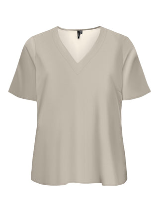 Γυναικεία μπλούζα κοντομάνικη VMCMYMILO S/S V-NECK TOP WVN GA CURVE BOO VERO MODA 10340672 SILVER LINING SS26