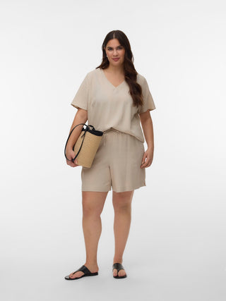 Γυναικεία μπλούζα κοντομάνικη VMCMYMILO S/S V-NECK TOP WVN GA CURVE BOO VERO MODA 10340672 SILVER LINING SS26