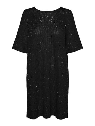 Γυναικείο φόρεμα πλεκτό VMLEILANI 2/4 V-BACK ABK DRESS VERO MODA 10296634 Black W 23/24