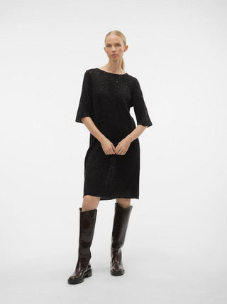 Γυναικείο φόρεμα πλεκτό VMLEILANI 2/4 V-BACK ABK DRESS VERO MODA 10296634 Black W 23/24