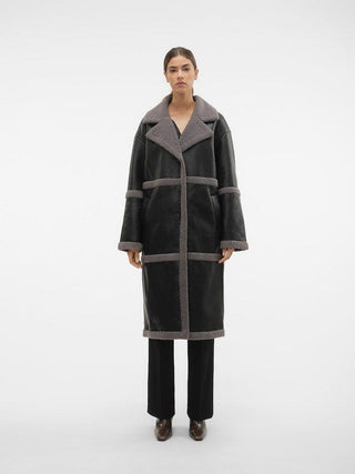 Γυναικείο παλτό δερματίνη VMMETHA COATED LONG COAT VERO MODA 10294305 Black W 23/24