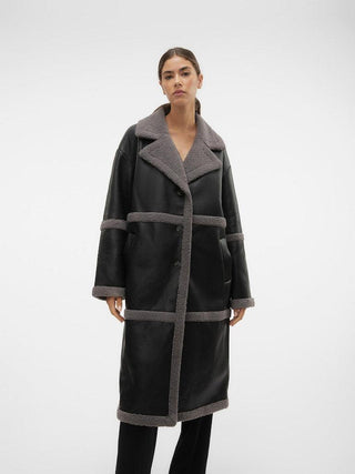 Γυναικείο παλτό δερματίνη VMMETHA COATED LONG COAT VERO MODA 10294305 Black W 23/24