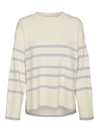 Γυναικεία πλεκτή μπλούζα VMSABA LS O-NECK STRIPE PULLOVER GA VERO MODA 10278319 Birch NOOS W24/25