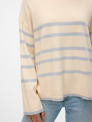 Γυναικεία πλεκτή μπλούζα VMSABA LS O-NECK STRIPE PULLOVER GA VERO MODA 10278319 Birch NOOS W24/25