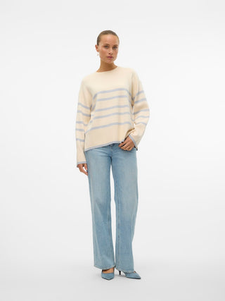 Γυναικεία πλεκτή μπλούζα VMSABA LS O-NECK STRIPE PULLOVER GA VERO MODA 10278319 Birch NOOS W24/25