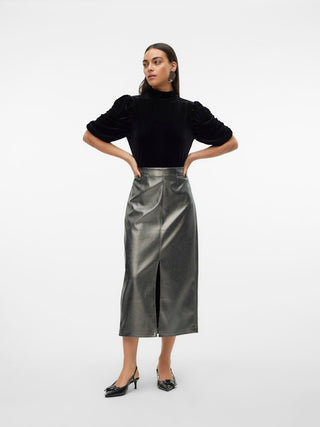 Γυναικεία φούστα VMCAMILLA COATED MIDI SKIRT VERO MODA 10319667 Gunmetal W24/25