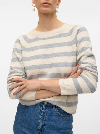 Γυναικεία πλεκτή μπλούζα VMDOFFY LS O-NECK BLOUSE GA VERO MODA 10201022 BIRCH/GREY NOOS W26/27