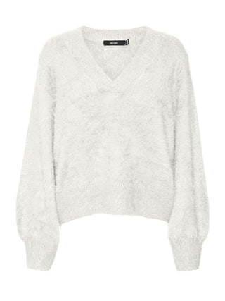 Γυναικεία πλεκτή μπλούζα VMPOILU LS V-NECK PULLOVER FR VERO MODA 10316272 Snow White W24/25