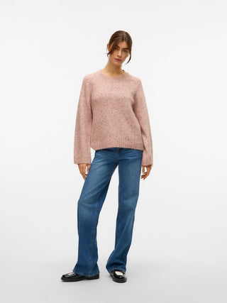 Γυναικεία πλεκτή μπλούζα VMINGRID LS O-NECK PULLOVER VERO MODA 10331365 PINK DOGWOOD W26/27