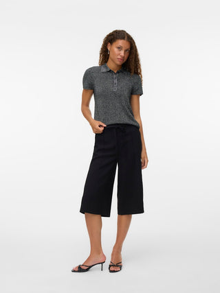 Γυναικεία πλεκτή μπλούζα VMNEWLEX SHINE SS POLONECK PULLOVER Vero Moda 10332059 BLACK W25/26