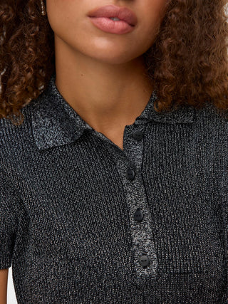 Γυναικεία πλεκτή μπλούζα VMNEWLEX SHINE SS POLONECK PULLOVER Vero Moda 10332059 BLACK W25/26