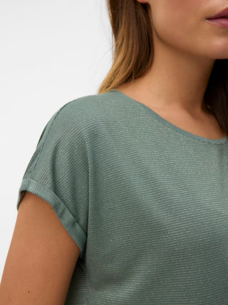 Γυναικεία μπλούζα κοντομάνικη VMLAVA GLITTER SS TOP STRIPE LX JRS Vero Moda 10250488 Laurel Wreath NOOS SS26