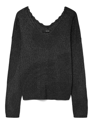 Γυναικεία πλεκτή μπλούζα VMNEWLEX SHINE DOUBLE LS V-NECK PULL Vero Moda 10332057 Black W25/26