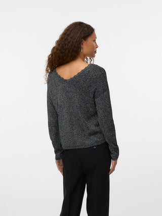 Γυναικεία πλεκτή μπλούζα VMNEWLEX SHINE DOUBLE LS V-NECK PULL Vero Moda 10332057 Black W25/26