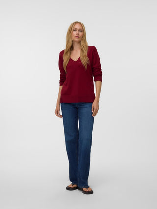 Γυναικεία πλεκτή μπλούζα VMSILJE LS V-NECK PULLOVER GA VERO MODA 10320451 BIKING RED W26/27