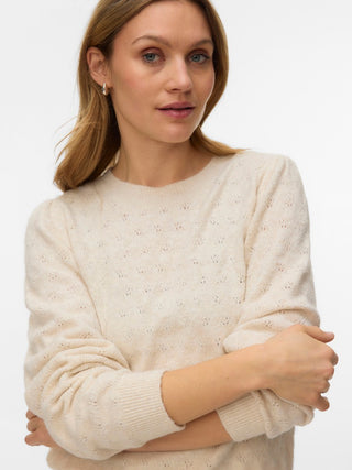 Γυναικεία πλεκτή μπλούζα VMDOFFY STITCH LS O-NECK PULLOVER VERO MODA 10347932 BIRCH NOOS W26/27