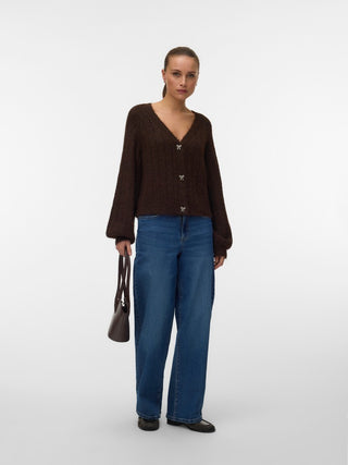 Γυναικεία ζακέτα πλεκτή VMSALLY LS V-NECK CARDIGAN 10350372 CHOCOLATE TORTE W26/27