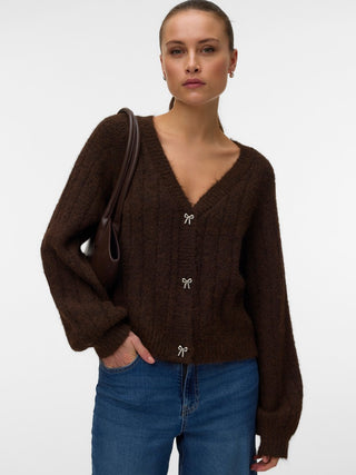 Γυναικεία ζακέτα πλεκτή VMSALLY LS V-NECK CARDIGAN 10350372 CHOCOLATE TORTE W26/27