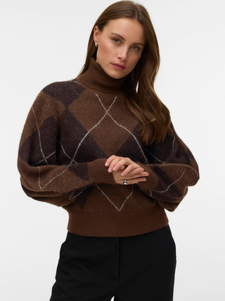 Γυναικεία πλεκτή μπλούζα VMDARLA LS ROLLNECK PULLOVER VERO MODA 10350491 COCOA BROWN W26/27