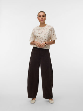 Γυναικείο παντελόνι VMKAITLIN HW WIDE CORD BARREL PANT VERO MODA 10350964 CHOCOLATE TORTE W26/27
