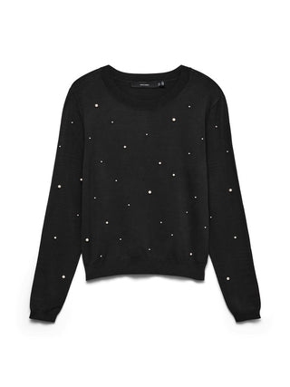 Γυναικεία πλεκτή μπλούζα VMNEWGLORY PEARL LS O-NECK PULLOVER BOO VERO MODA 10346994 BLACK W26/27