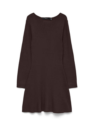 Γυναικείο φόρεμα VMGOLD LUX RIB LS SHORT BOATNECK DRESS VERO MODA 10347749 CHOCOLATE TORTE W26/27