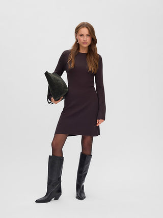 Γυναικείο φόρεμα VMGOLD LUX RIB LS SHORT BOATNECK DRESS VERO MODA 10347749 CHOCOLATE TORTE W26/27