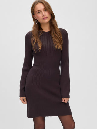 Γυναικείο φόρεμα VMGOLD LUX RIB LS SHORT BOATNECK DRESS VERO MODA 10347749 CHOCOLATE TORTE W26/27