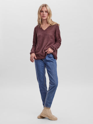 Γυναικεία πλεκτή μπλούζα VMCREWLEFILE LS V-NECK BLOUSE Vero Moda 10233357 Rose Brown NOOS W25/26