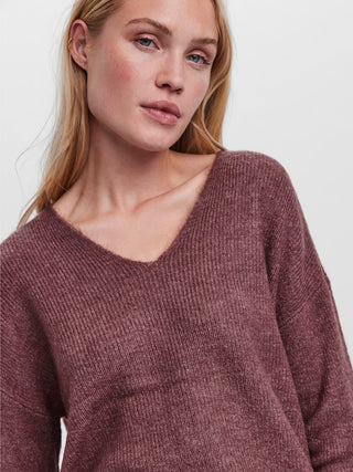 Γυναικεία πλεκτή μπλούζα VMCREWLEFILE LS V-NECK BLOUSE Vero Moda 10233357 Rose Brown NOOS W25/26