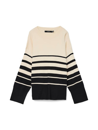 Γυναικεία πλεκτή μπλούζα VMSABA LS O-NECK STRIPE PULLOVER GA Vero Moda 10278319 Birch/Black NOOS W25/26