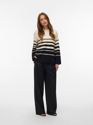 Γυναικεία πλεκτή μπλούζα VMSABA LS O-NECK STRIPE PULLOVER GA Vero Moda 10278319 Birch/Black NOOS W25/26