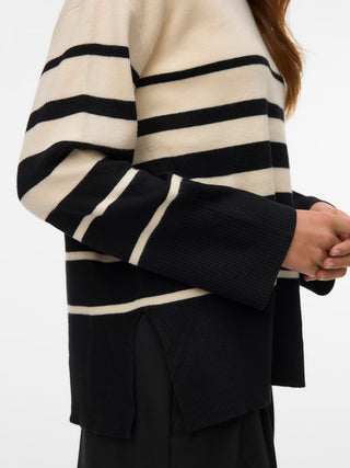 Γυναικεία πλεκτή μπλούζα VMSABA LS O-NECK STRIPE PULLOVER GA Vero Moda 10278319 Birch/Black NOOS W25/26