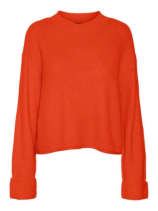 Γυναικεία πλεκτή μπλούζα VMSAYLA FOLD LS O-NECK PULLOVER BOO VERO MODA 10290615 Tangerine Tango W 23/24