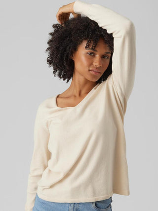 Γυναικεία πλεκτή μπλούζα VMHAPPINESS LS V-NECK PULLOVER VERO MODA 10290604 Birch W 23/24