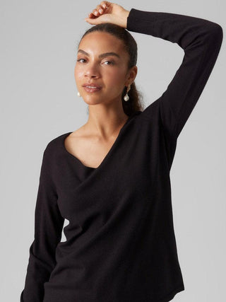 Γυναικεία πλεκτή μπλούζα VMHAPPINESS LS V-NECK PULLOVER VERO MODA 10290604 Black W 23/24